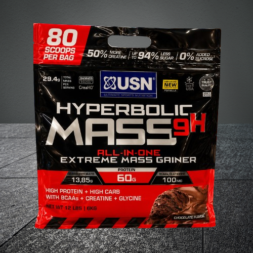 USN Hyperbolic Mass GH – Chocolate Flavor | 6kg (12 lbs) | Extreme Mass Gainer | 80 Scoops